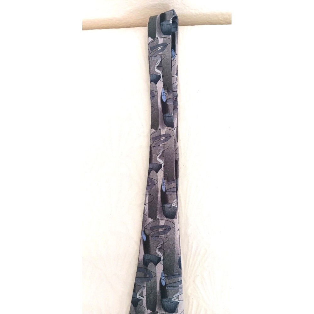 J. Garcia 100% Silk Tie Abstract Gray Blue Scribble Art Necktie